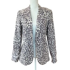 Rachel Zoe‎ Leopard Print Open Front Blazer Jacket Women's Medium Gray Tan